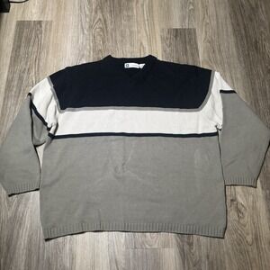 Xtreme Gear Y2K Men's Sweater Sz‎ Large Black White Gray Vintage V-neck Pullover